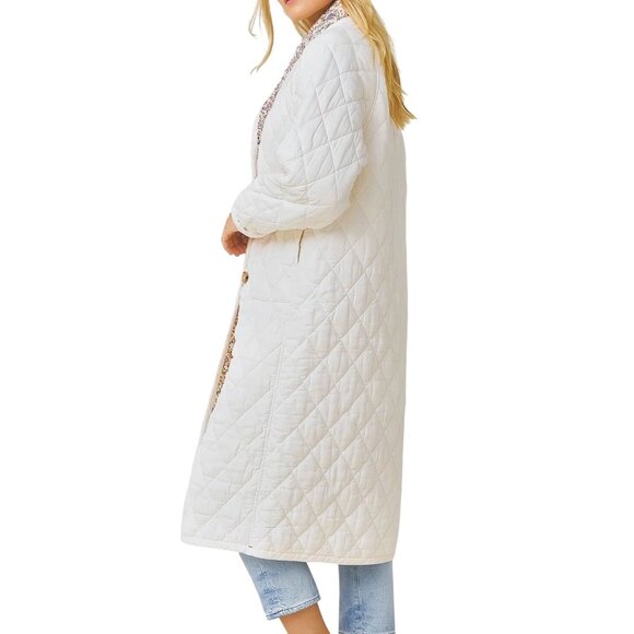 Xirena Harlyn Reversible Quilted Puffer Coat Ivory & Floral Pattern Womens Small - Picture 2 of 13